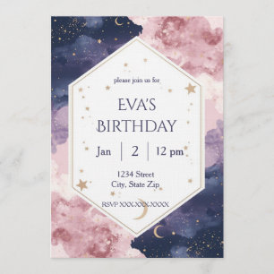Invitation élégante d'anniversaire céleste – Aquar