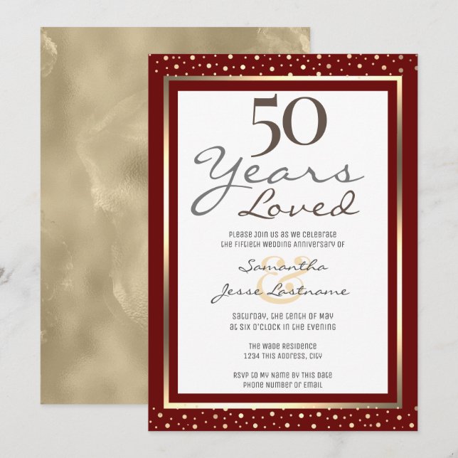 Invitation élégante d'anniversaire de mariage de 5 (Devant / Derrière)