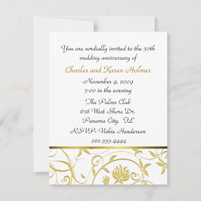 Invitation élégante d'anniversaire de mariage en o (Devant)
