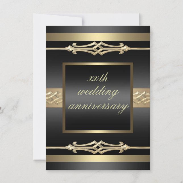 Invitation élégante d'anniversaire de mariage Or/N (Devant)