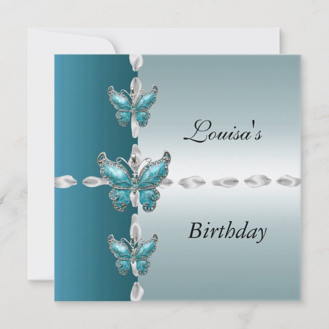 Invitation élégante d'anniversaire papillon bleu s (Devant)