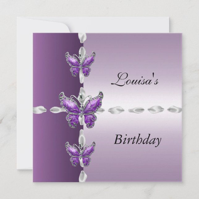 Invitation élégante d'anniversaire papillon lilas  (Devant)