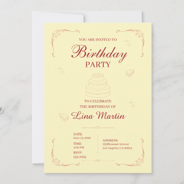 Invitation élégante d'anniversaire rose (Devant)