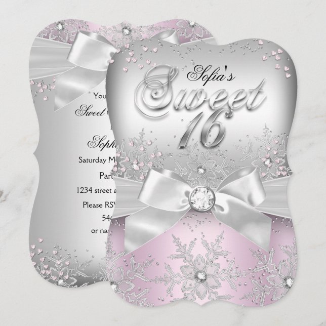 Invitation élégante d'argent arc rose pour un Swee (Devant / Derrière)