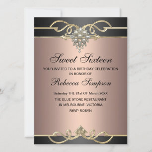 Invitation élégante de 16 ans avec perle rose pour