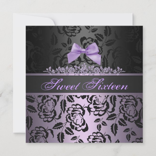 Invitation élégante de 16 ans avec un nœud violet (Devant)
