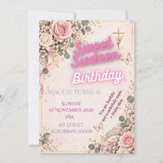 Invitation élégante de 16e anniversaire chrétien