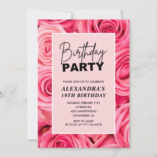 Invitation élégante de 19 ans avec roses florales  (Devant)