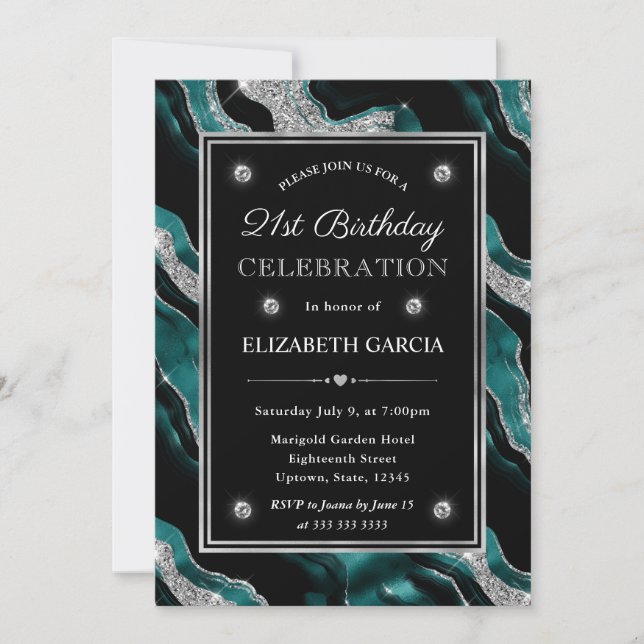 Invitation élégante de 21e anniversaire avec agate (Devant)