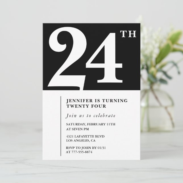 Invitation élégante de 24e anniversaire Fille Chic (Debout devant)