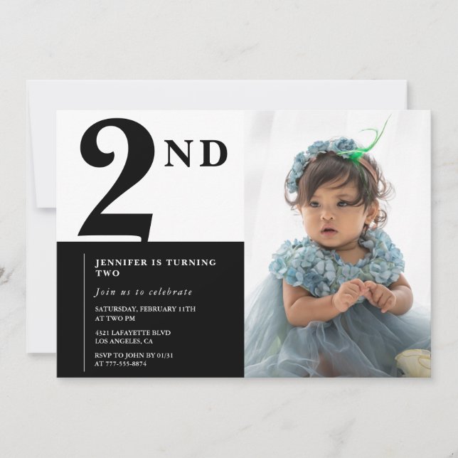 Invitation élégante de 2e anniversaire Fille Chic  (Devant)