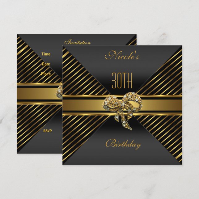 Invitation élégante de 30e anniversaire à rayures  (Devant / Derrière)