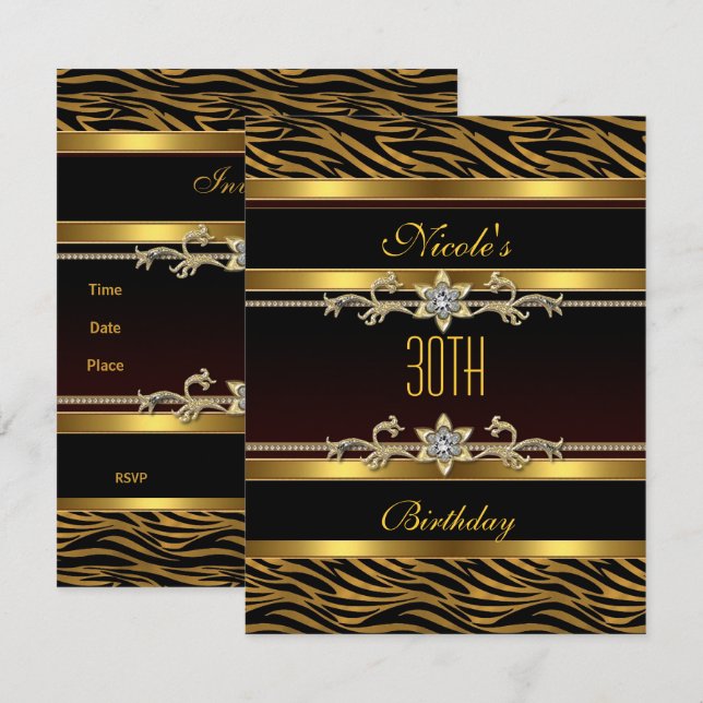 Invitation élégante de 30e anniversaire en or noir (Devant / Derrière)