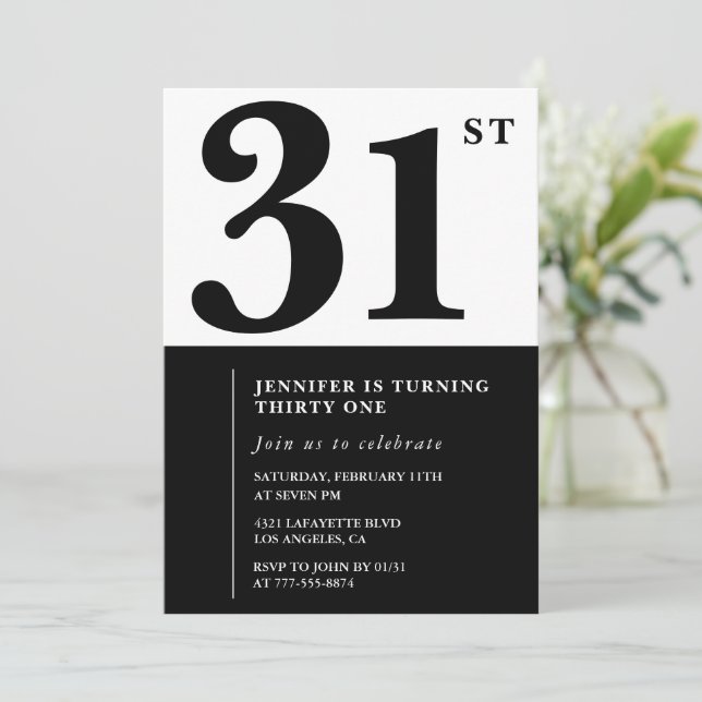 Invitation élégante de 31e anniversaire Fille Noir (Debout devant)