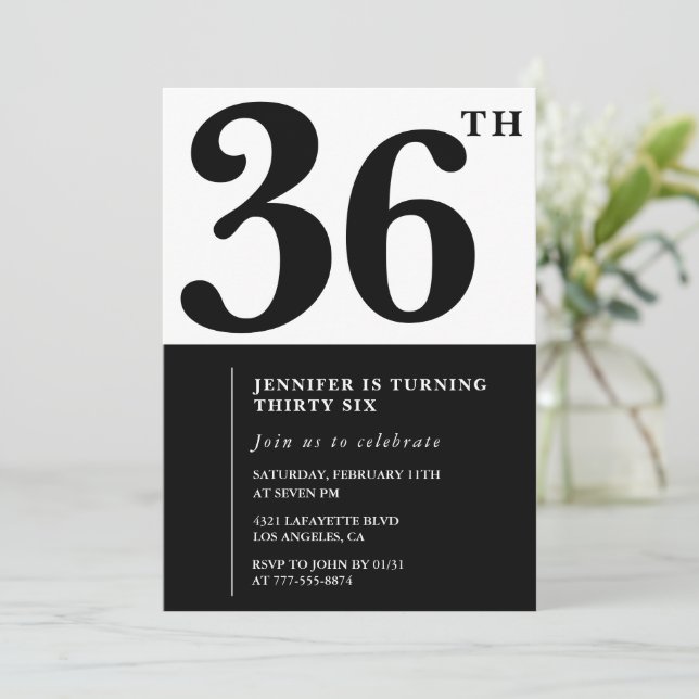 Invitation élégante de 36e anniversaire fille Noir (Debout devant)