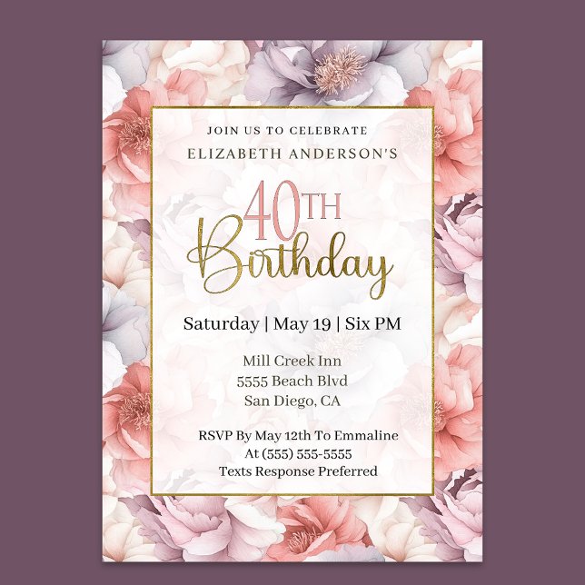 Invitation élégante de 40e anniversaire aux coraux (Créateur téléchargé)