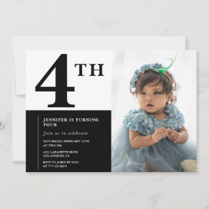 Invitation élégante de 4e anniversaire Fille Chic