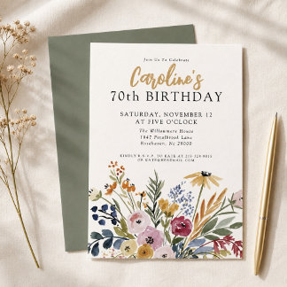 Invitation élégante de 70e anniversaire avec fleur