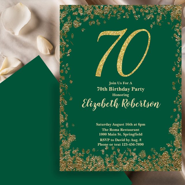 Invitation élégante de 70e anniversaire vert sequi (Créateur téléchargé)