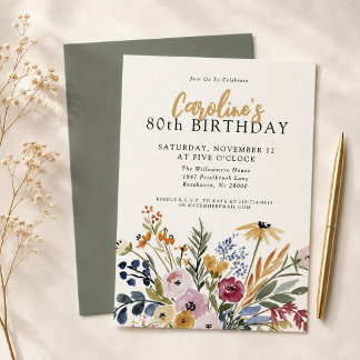 Invitation élégante de 80e anniversaire avec fleur
