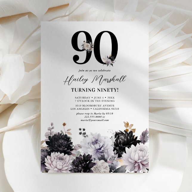 Invitation élégante de 90e anniversaire aux fleurs (Créateur téléchargé)