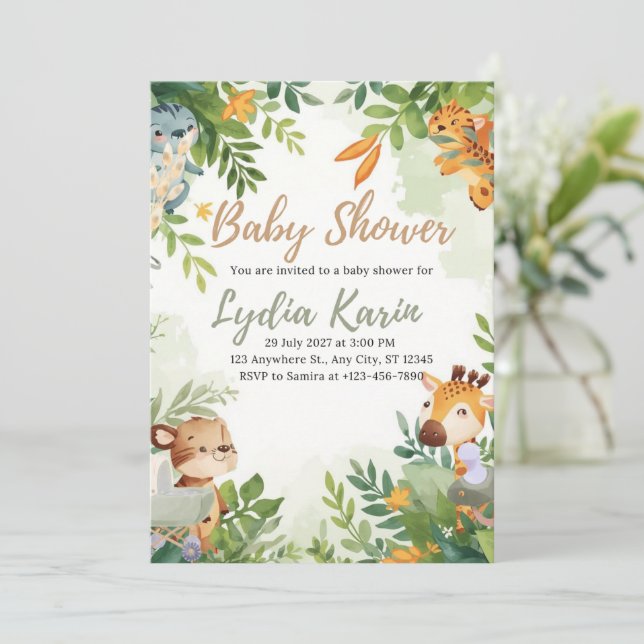 Invitation élégante de baby shower à l'aquarelle b (Debout devant)