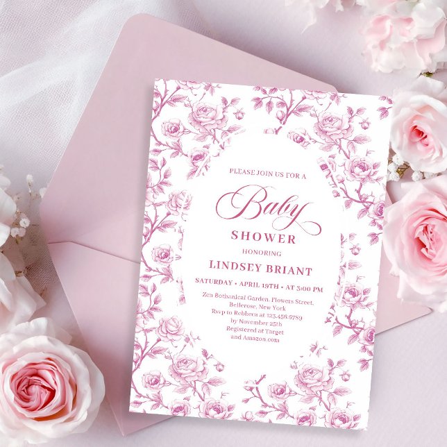 Invitation élégante de Baby Shower aux fleurs rose (Elegant Dusty Rose Floral Baby Shower Invitation)