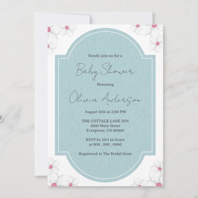 Invitation élégante de baby shower Bleu (Devant)