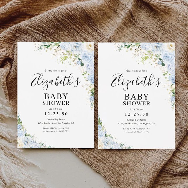 Invitation élégante de baby shower bleu clair (Créateur téléchargé)
