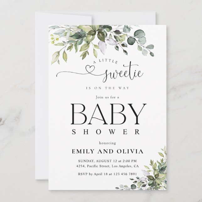 Invitation élégante de baby shower botanique (Devant)