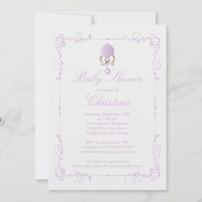 Invitation élégante de baby shower de fille de (Devant)