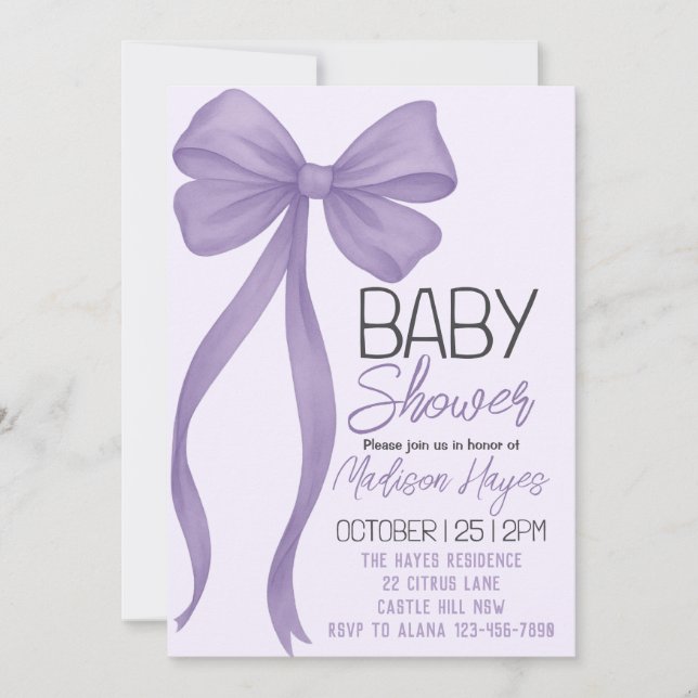 Invitation Élégante de Baby shower de la cale viol (Devant)