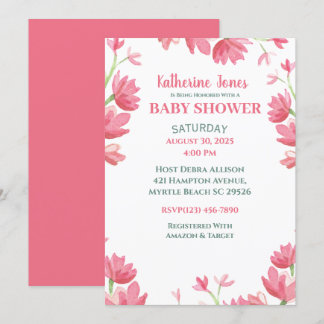 Invitation élégante de Baby shower Floral rose