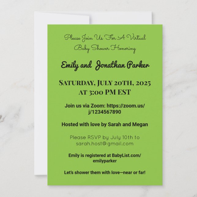 Invitation Élégante de Baby shower virtuel (Devant)