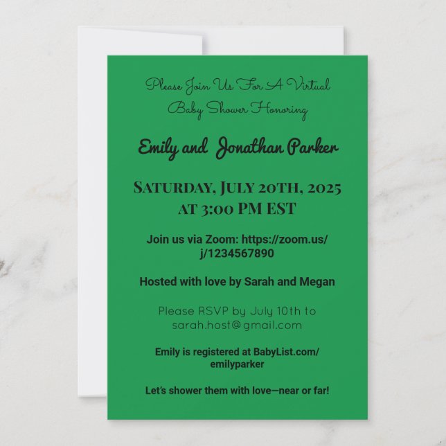 Invitation Élégante de Baby shower virtuel (Devant)