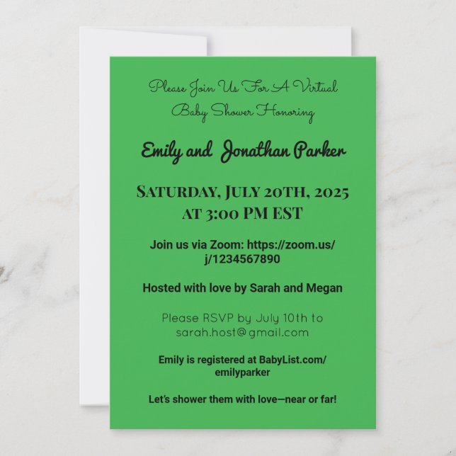 Invitation Élégante de Baby shower virtuel (Devant)