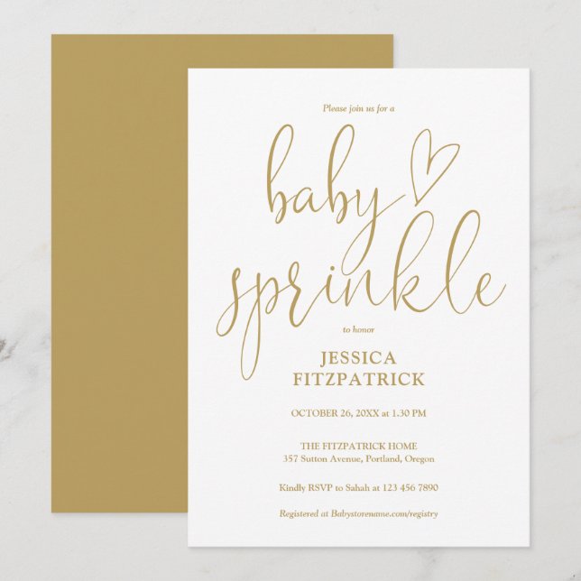 Invitation élégante de Baby Sprinkle Shower avec é (Devant / Derrière)
