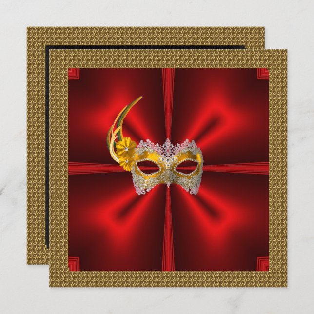 Invitation élégante de Bal Glamour Rouge Noir Or (Devant / Derrière)