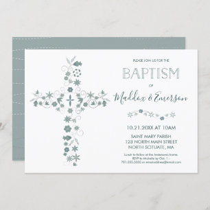 Invitation élégante de baptême - croix florale