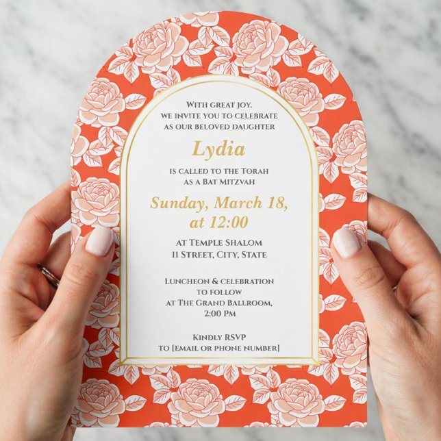 Invitation élégante de Bat Mitzvah à motif de cora (Créateur téléchargé)