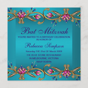 Invitation élégante de Bat Mitzvah à motif floral