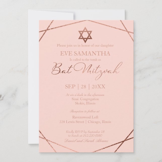 Invitation élégante de Bat Mitzvah à motif géométr (Devant)