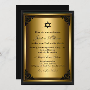 Invitation élégante de bat mitzvah Black Gold
