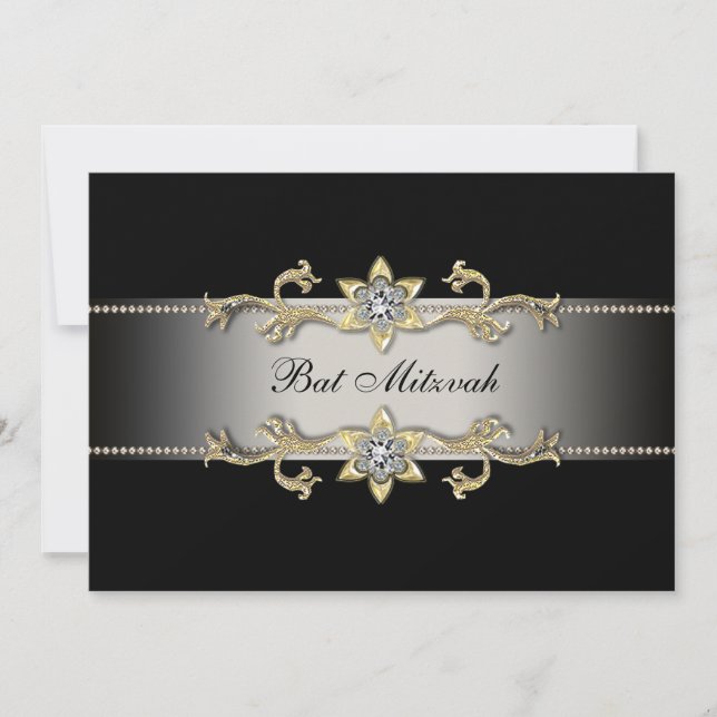 Invitation élégante de Bat Mitzvah en or avec diam (Devant)