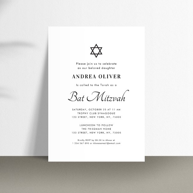 Invitation élégante de Bat Mitzvah moderne et simp (Créateur téléchargé)