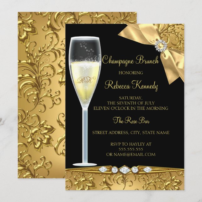 Invitation élégante de brunch au champagne en dama (Devant / Derrière)