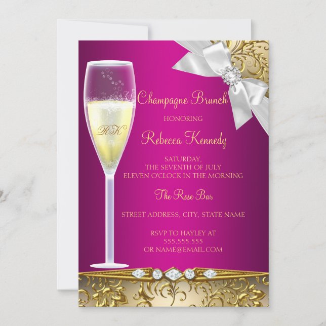 Invitation élégante de brunch au champagne rose or (Devant)