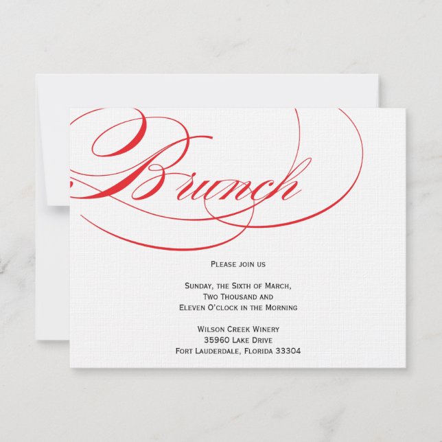 Invitation élégante de brunch de manuscrit - rouge (Devant)