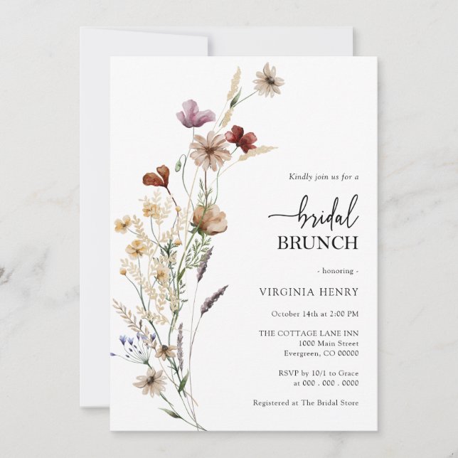 Invitation élégante de brunch de mariage floral (Devant)