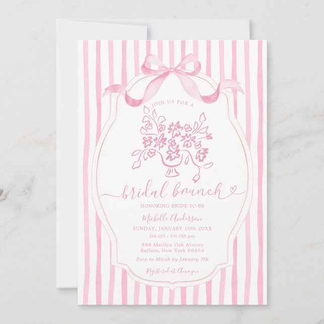 Invitation Élégante de Brunch de Mariage Florale à (Devant)